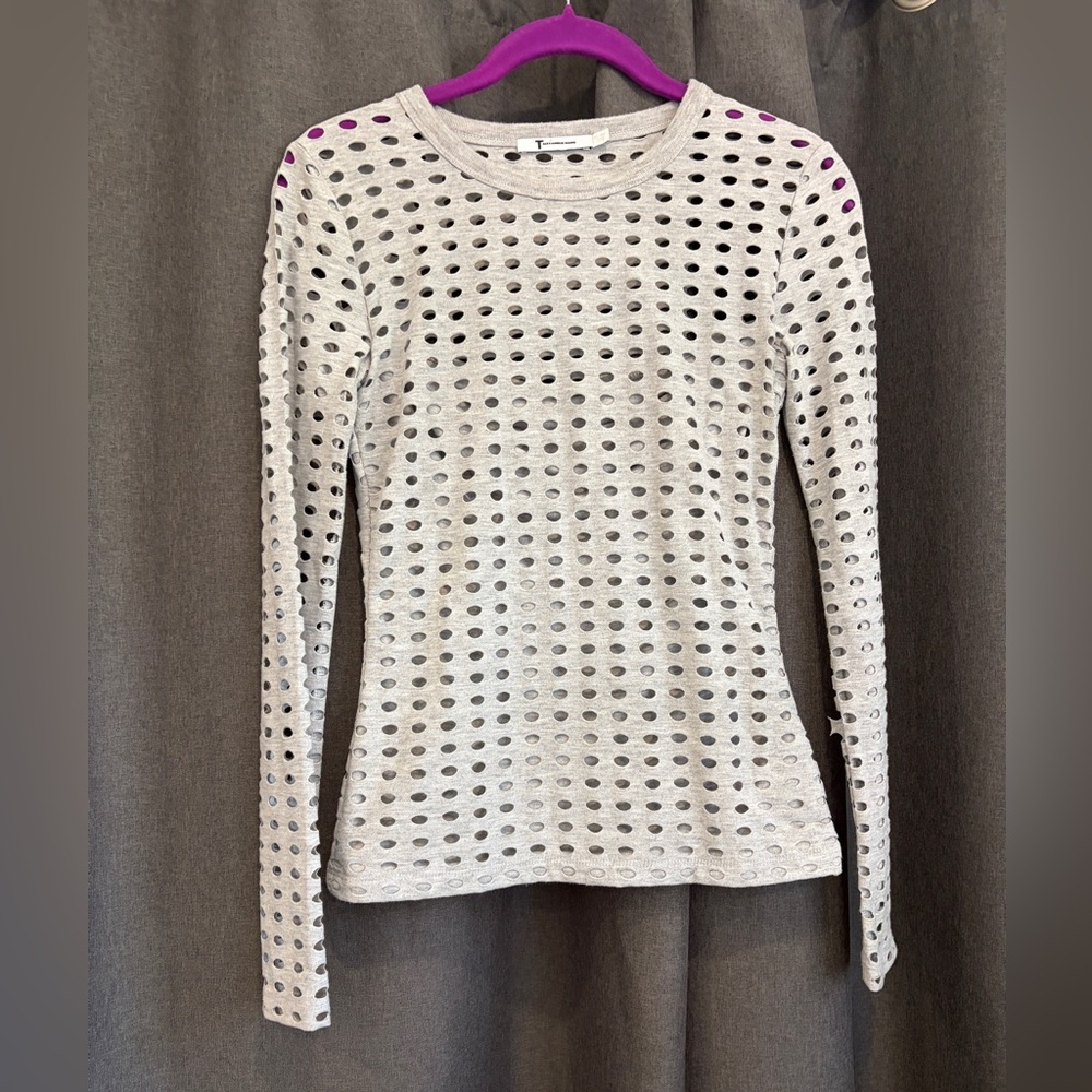 T by Alexander Wang women’s gray perforated long-sleeve top size small